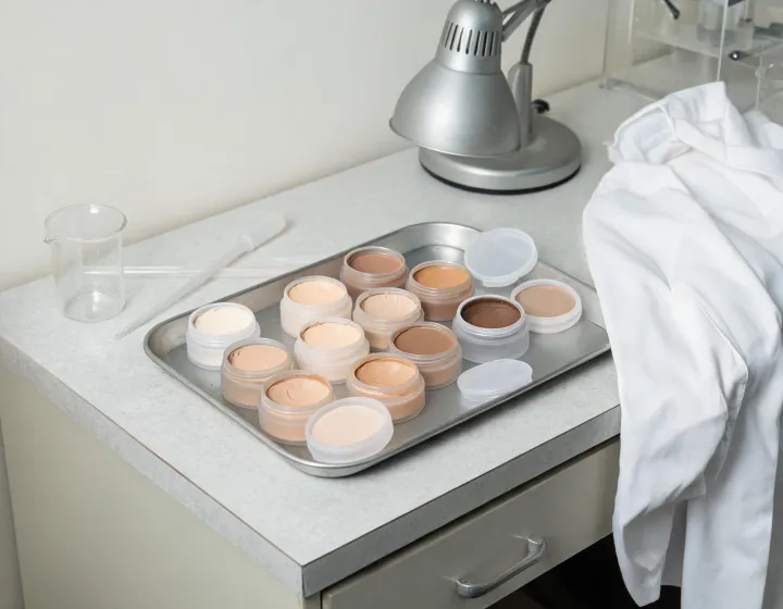 Concealer Sourcing on a cosmetics bench, illustration only