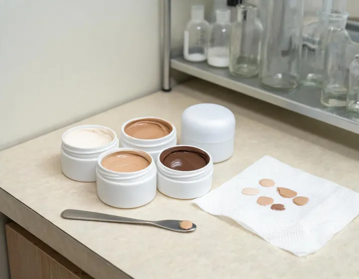 concealer or foundation first on a cosmetics bench, illustration only
